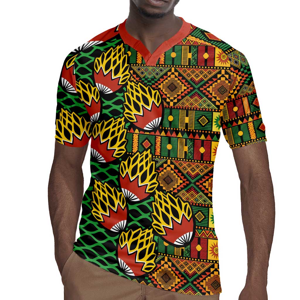 African Tribal Geometric Mixed Kanga Pattern Rugby Jersey
