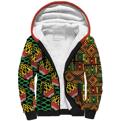 African Tribal Geometric Mixed Kanga Pattern Sherpa Hoodie
