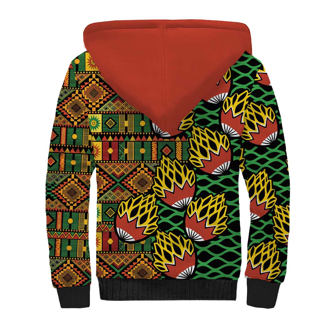 African Tribal Geometric Mixed Kanga Pattern Sherpa Hoodie