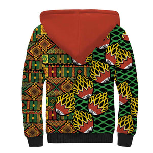 African Tribal Geometric Mixed Kanga Pattern Sherpa Hoodie