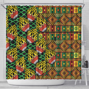 African Tribal Geometric Mixed Kanga Pattern Shower Curtain
