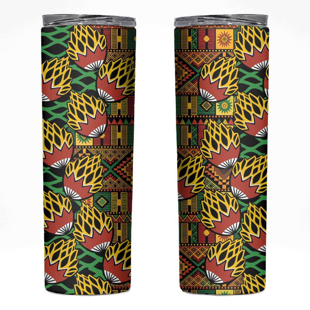 African Tribal Geometric Mixed Kanga Pattern Skinny Tumbler