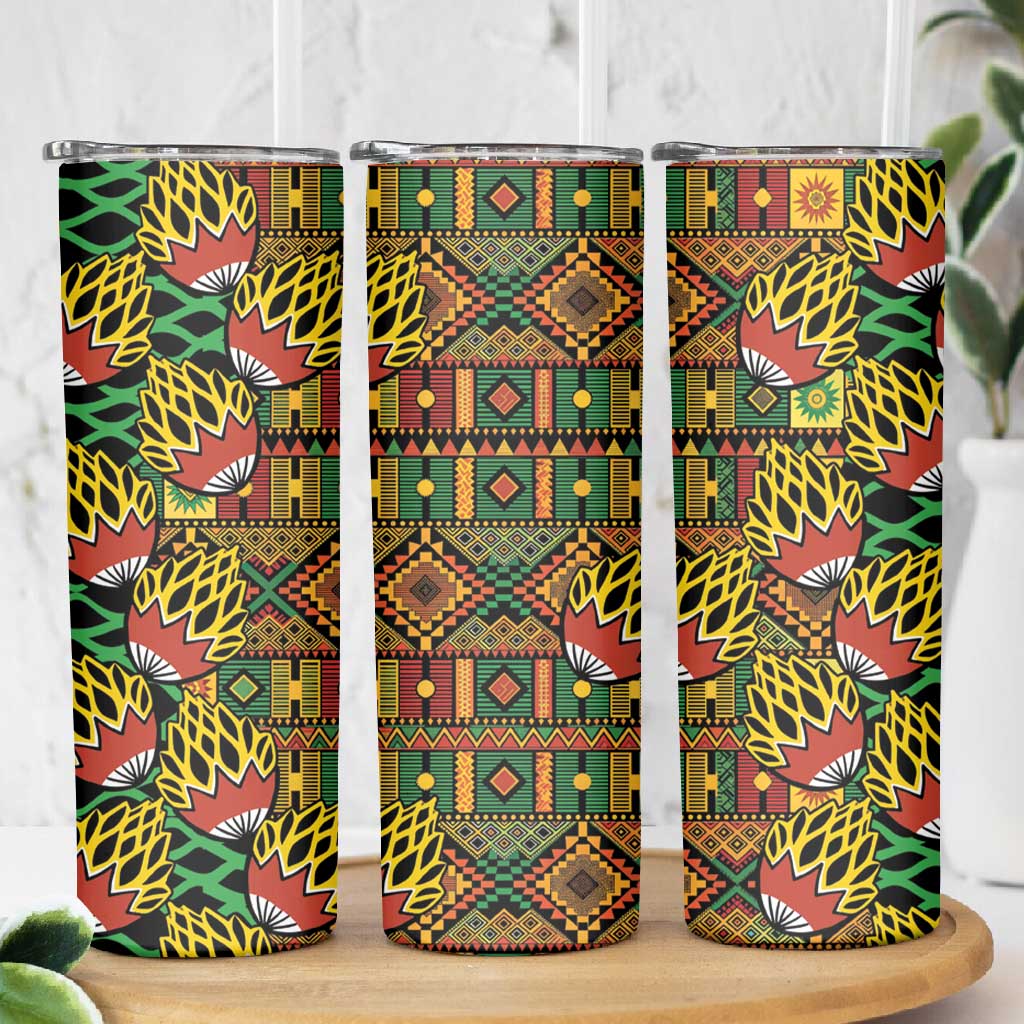 African Tribal Geometric Mixed Kanga Pattern Skinny Tumbler