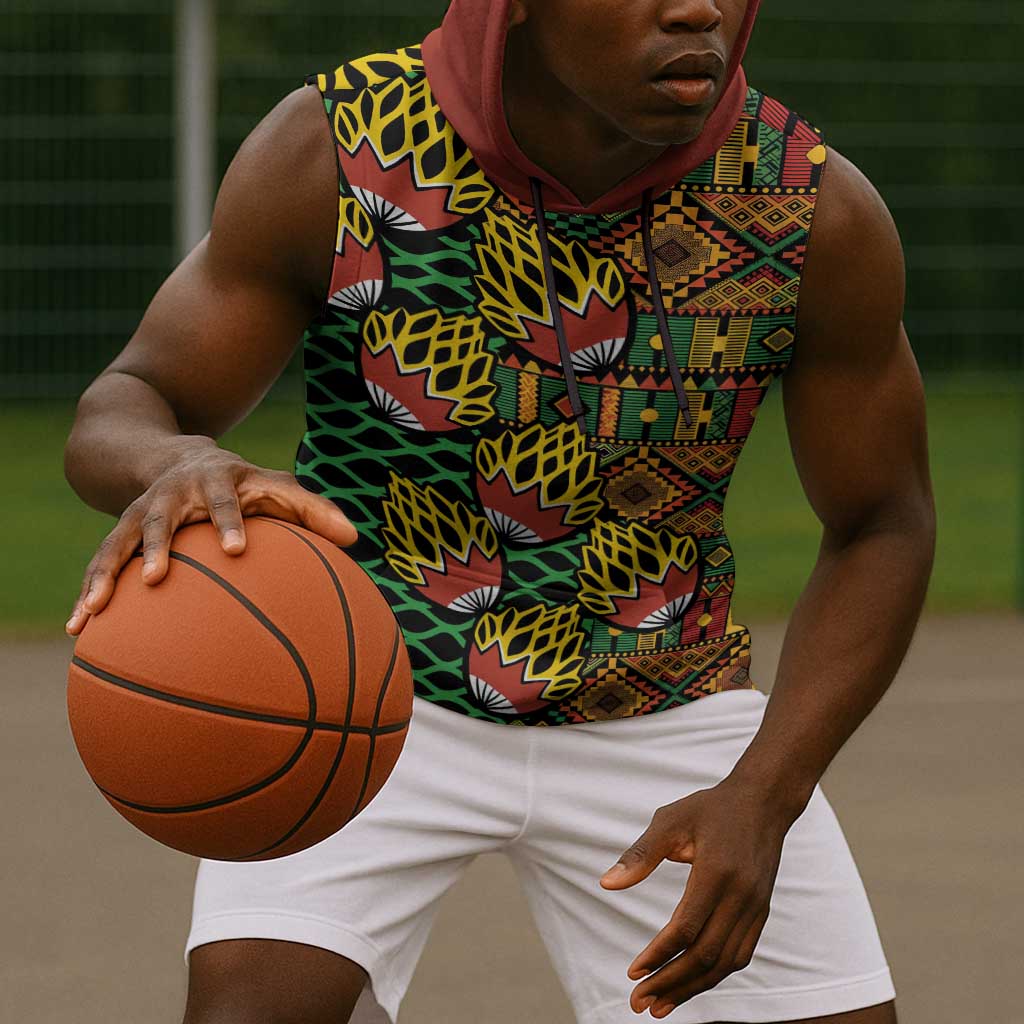 African Tribal Geometric Mixed Kanga Pattern Sleeveless Hoodie - African Pride