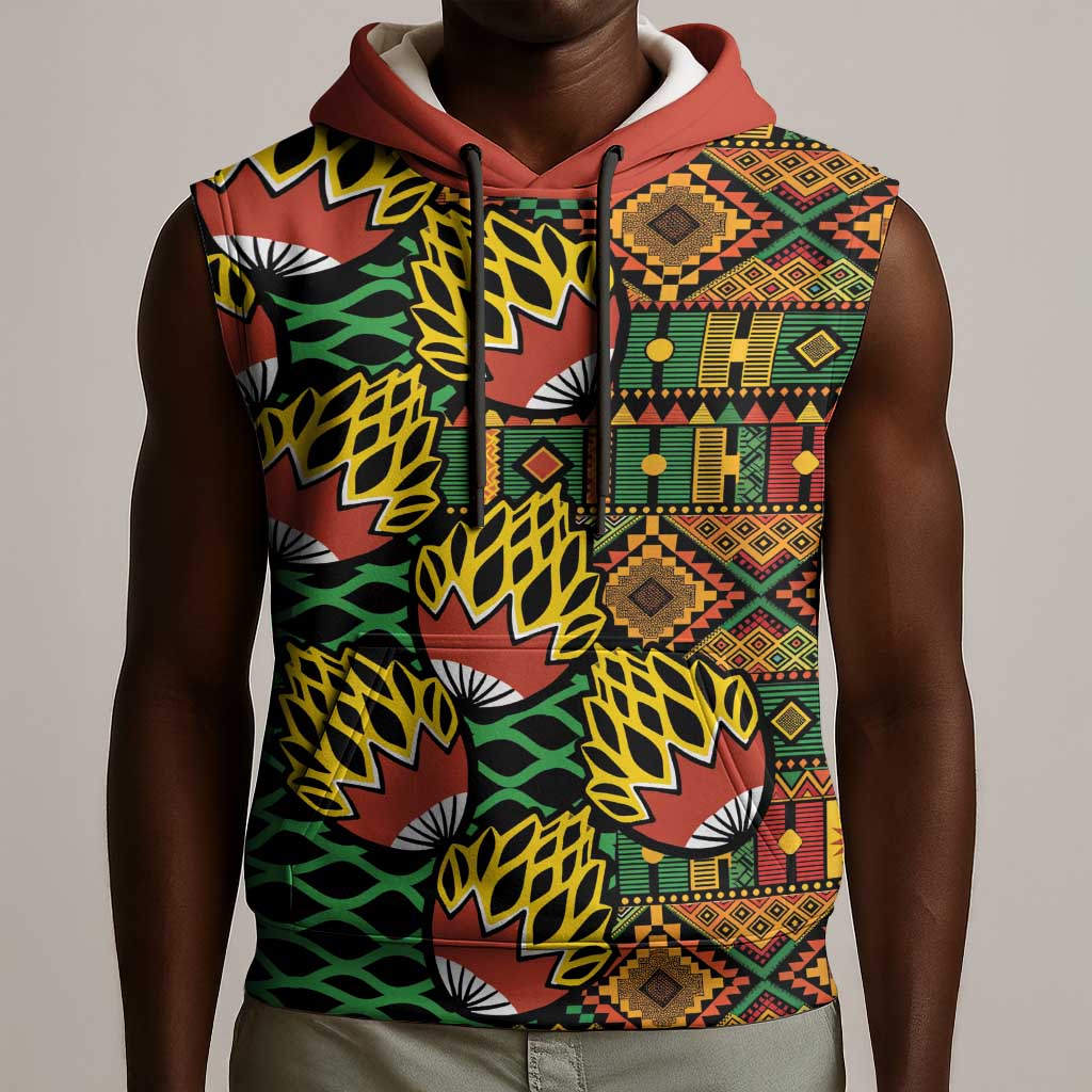 African Tribal Geometric Mixed Kanga Pattern Sleeveless Hoodie - African Pride