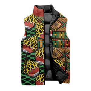 African Tribal Geometric Mixed Kanga Pattern Sleeveless Puffer Jacket