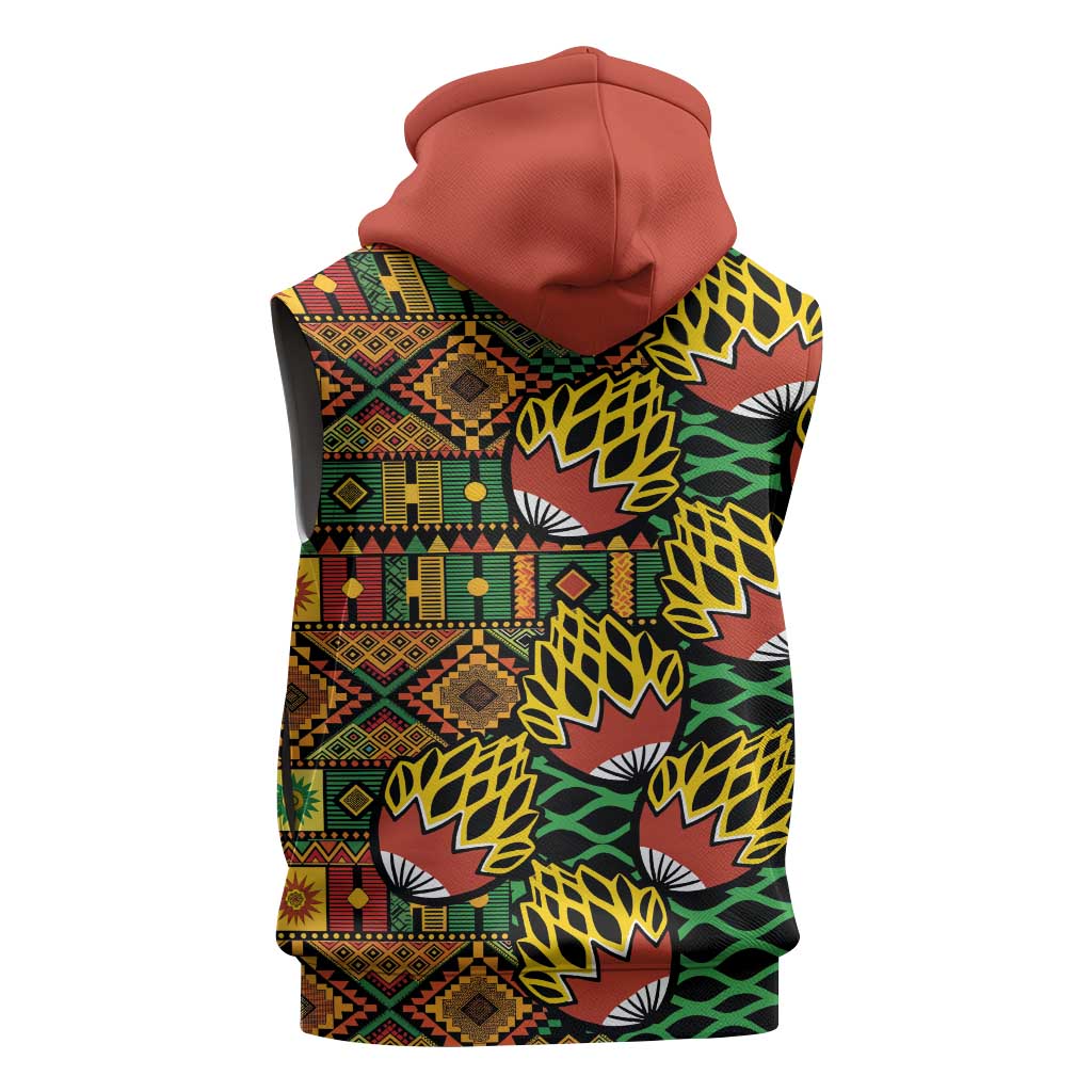 African Tribal Geometric Mixed Kanga Pattern Sleeveless Zip Hoodie - African Pride