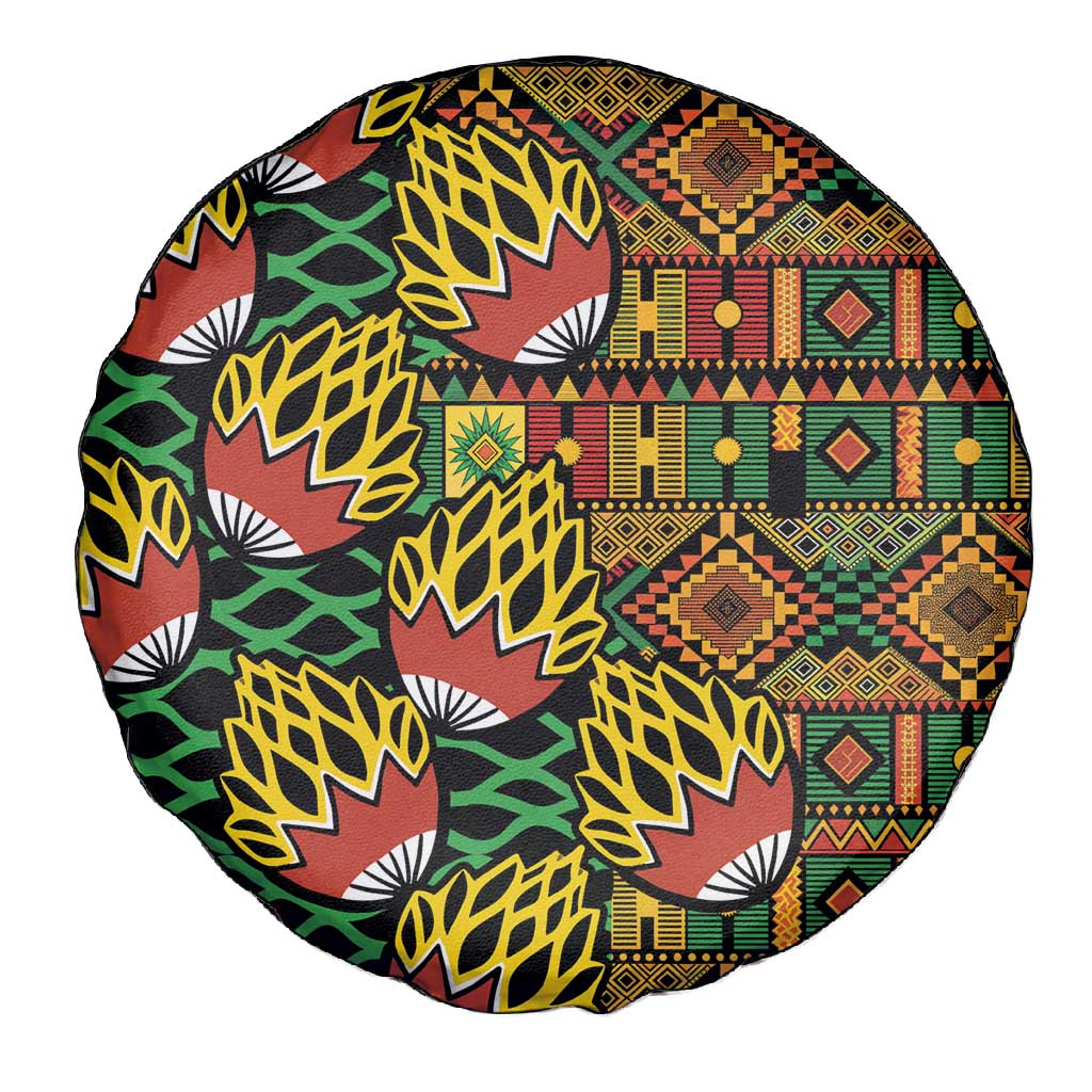 African Tribal Geometric Mixed Kanga Pattern Spare Tire Cover