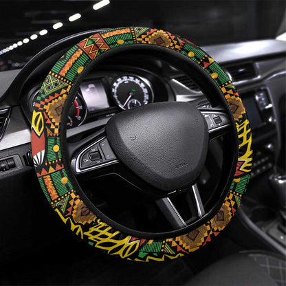 African Tribal Geometric Mixed Kanga Pattern Steering Wheel Cover