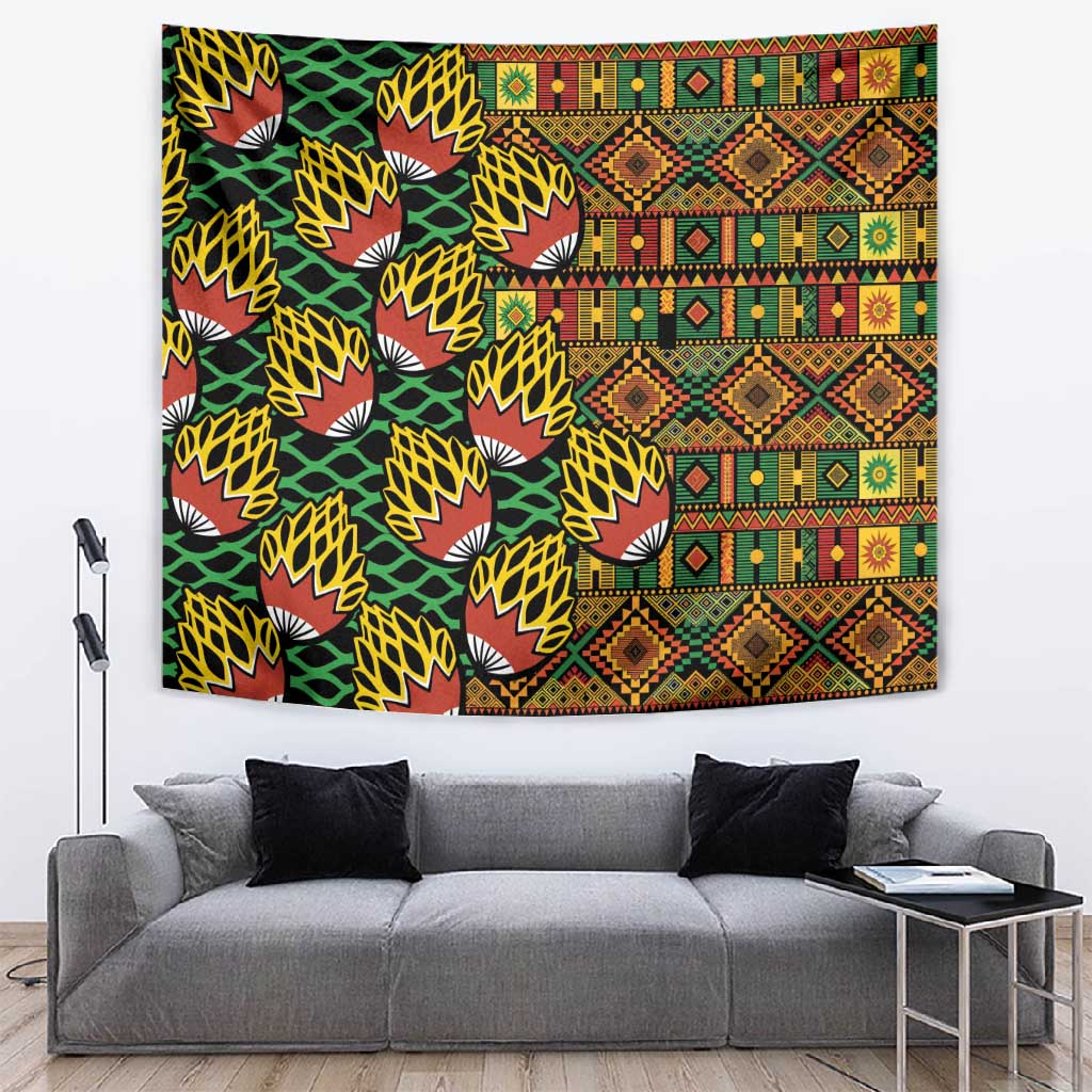 African Tribal Geometric Mixed Kanga Pattern Tapestry