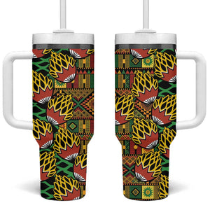 African Tribal Geometric Mixed Kanga Pattern Tumbler With Handle