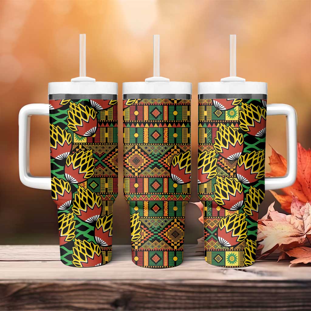 African Tribal Geometric Mixed Kanga Pattern Tumbler With Handle