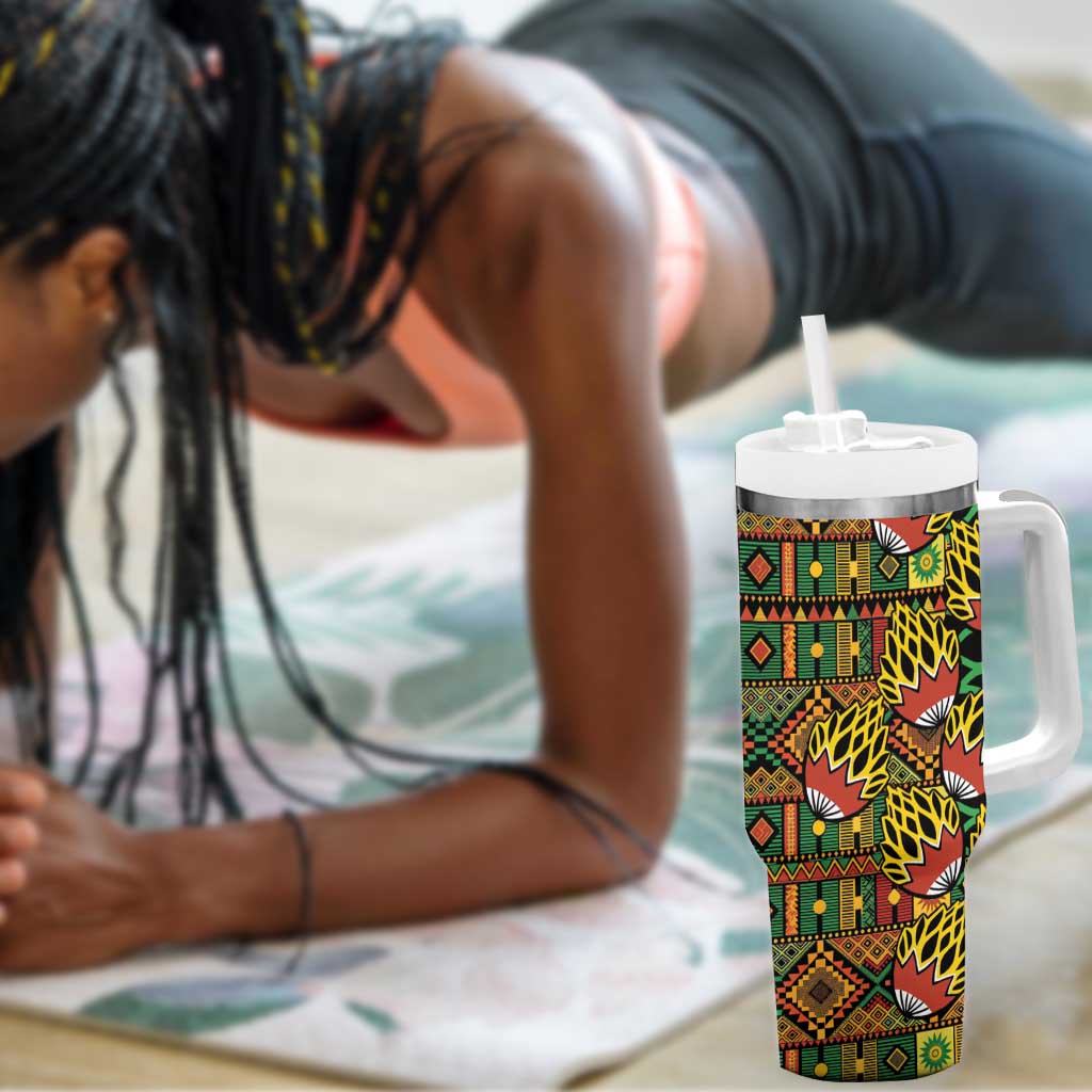 African Tribal Geometric Mixed Kanga Pattern Tumbler With Handle