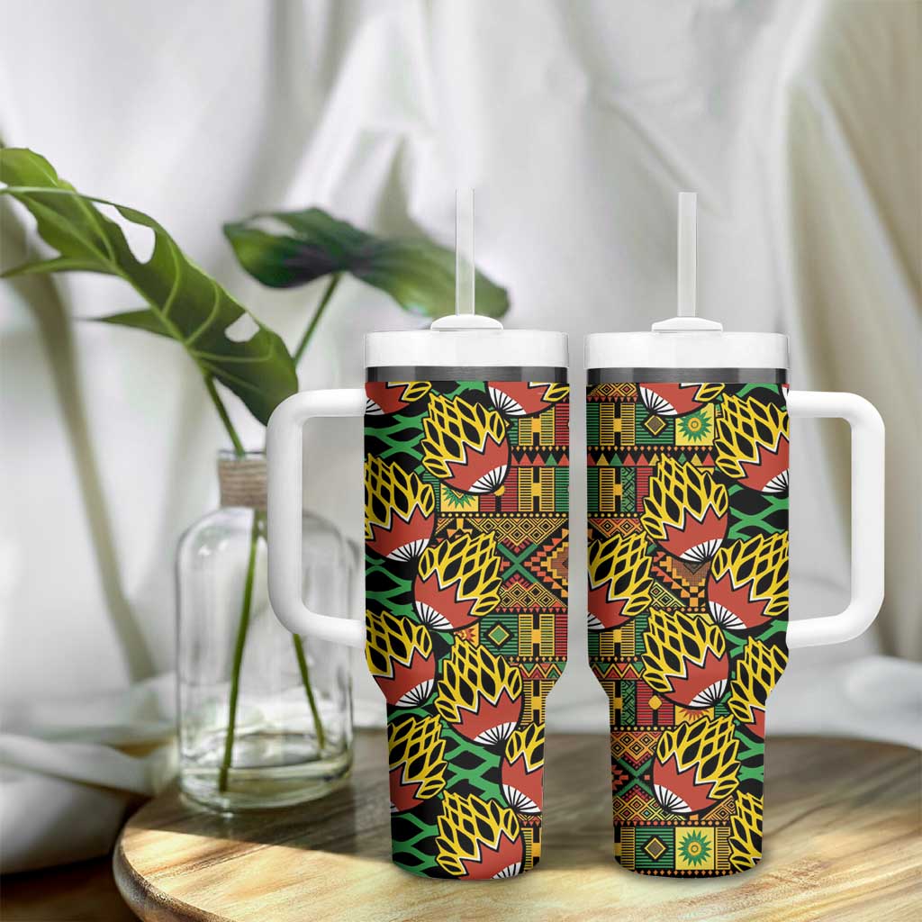 African Tribal Geometric Mixed Kanga Pattern Tumbler With Handle