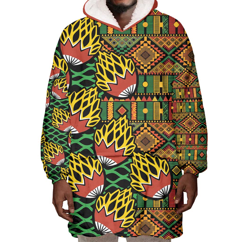 African Tribal Geometric Mixed Kanga Pattern Wearable Blanket Hoodie