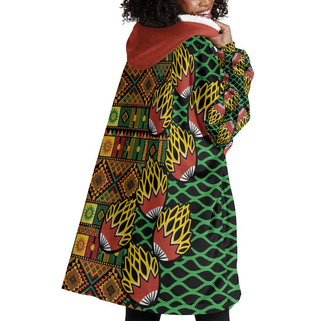 African Tribal Geometric Mixed Kanga Pattern Wearable Blanket Hoodie