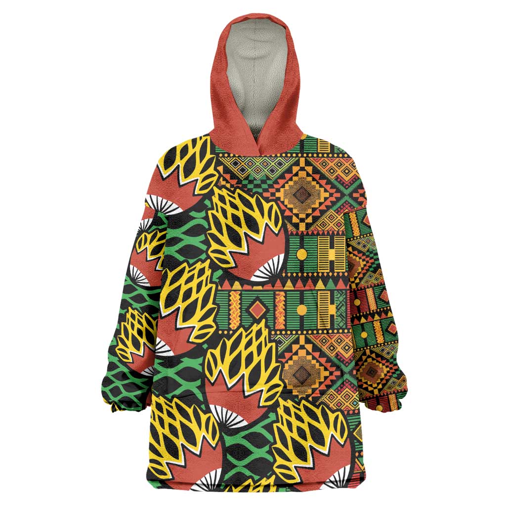 African Tribal Geometric Mixed Kanga Pattern Wearable Blanket Hoodie
