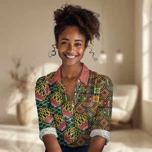 African Tribal Geometric Mixed Kanga Pattern Women Casual Shirt LT9