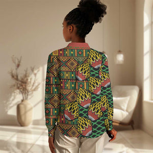 African Tribal Geometric Mixed Kanga Pattern Women Casual Shirt LT9