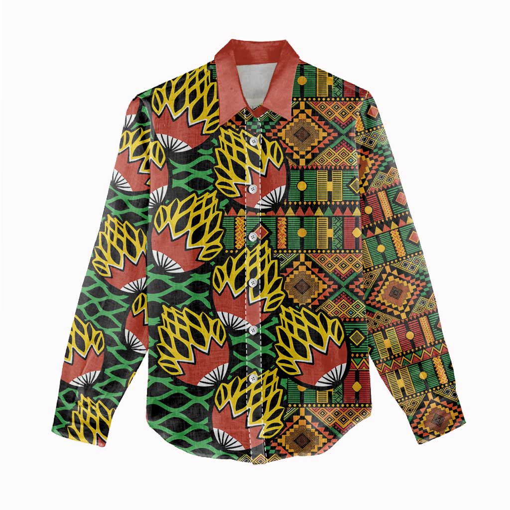 African Tribal Geometric Mixed Kanga Pattern Women Casual Shirt LT9