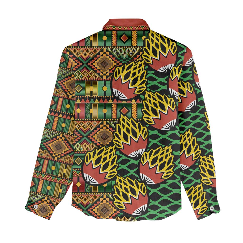 African Tribal Geometric Mixed Kanga Pattern Women Casual Shirt LT9