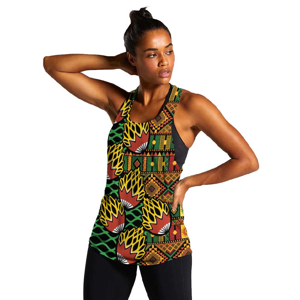 African Tribal Geometric Mixed Kanga Pattern Women Racerback Tank
