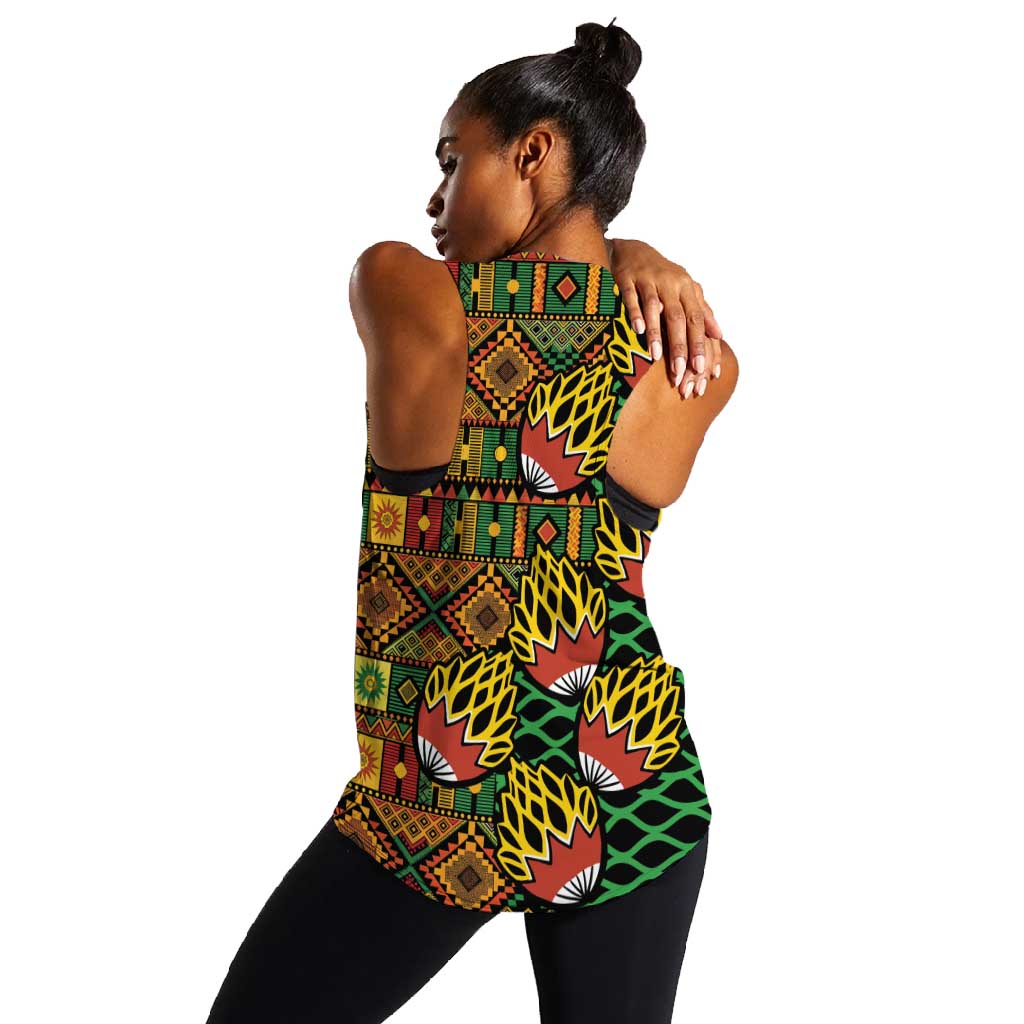 African Tribal Geometric Mixed Kanga Pattern Women Racerback Tank