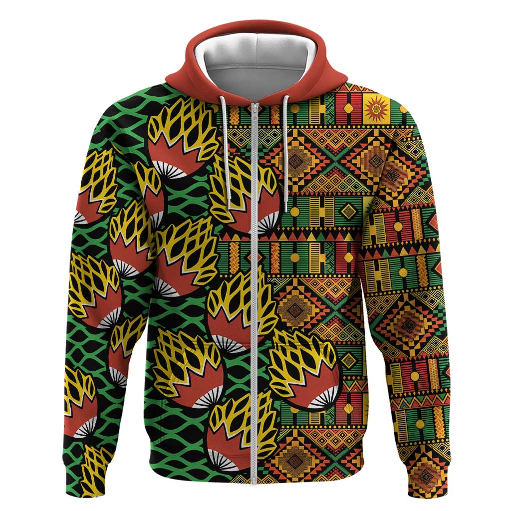 African Tribal Geometric Mixed Kanga Pattern Zip Hoodie