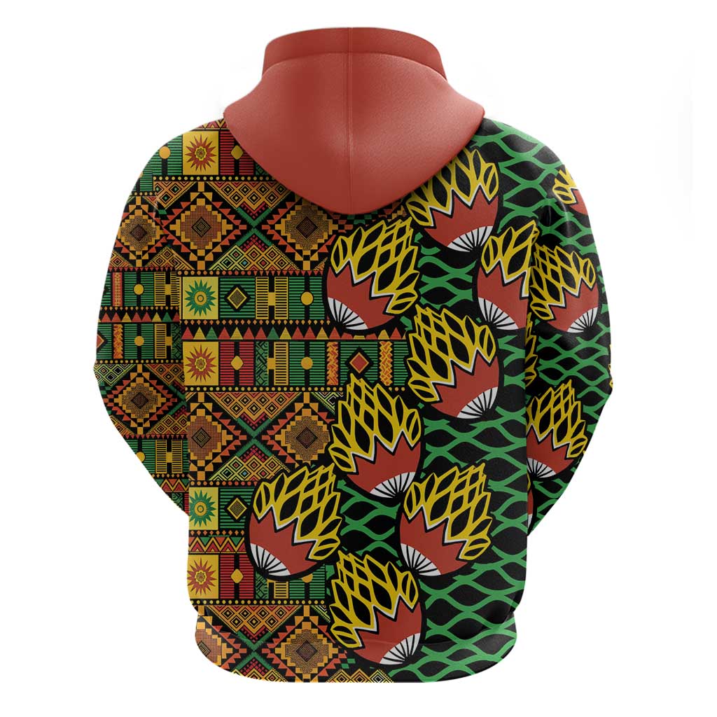 African Tribal Geometric Mixed Kanga Pattern Zip Hoodie