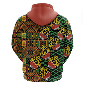 African Tribal Geometric Mixed Kanga Pattern Zip Hoodie