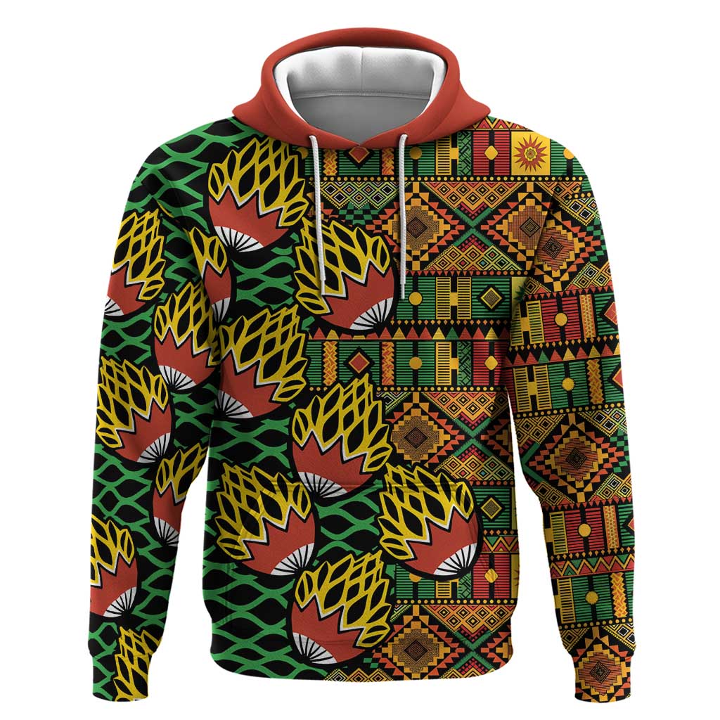 African Tribal Geometric Mixed Kanga Pattern Zip Hoodie