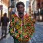 African Tribal Geometric Mixed Kanga Pattern Zip Hoodie
