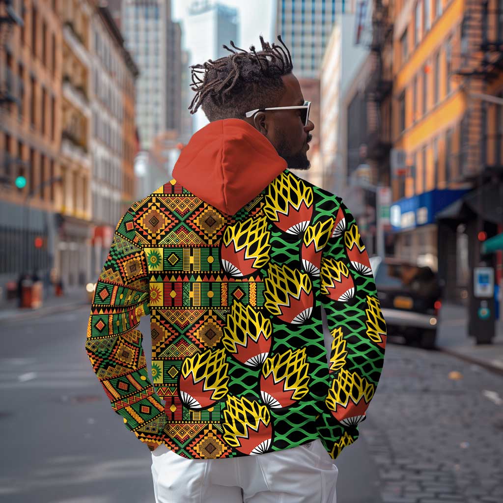 African Tribal Geometric Mixed Kanga Pattern Zip Hoodie