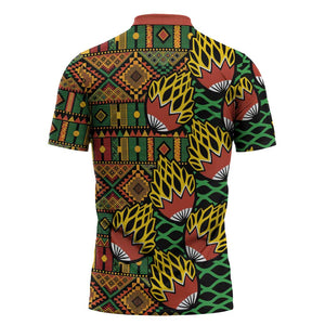African Tribal Geometric Mixed Kanga Pattern Zipper Polo Shirt