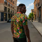 African Tribal Geometric Mixed Kanga Pattern Zipper Polo Shirt