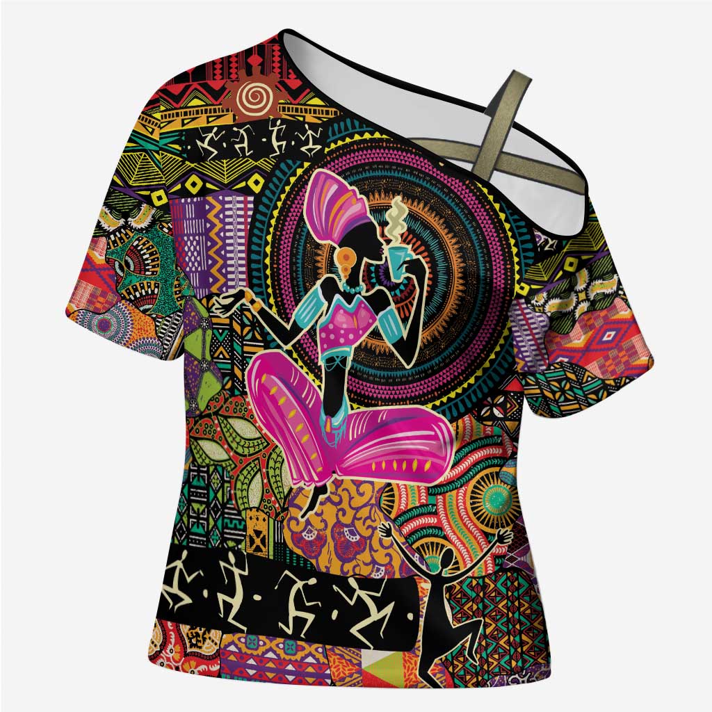 African Women Ethnic Motifs Cross Shoulder Shirt