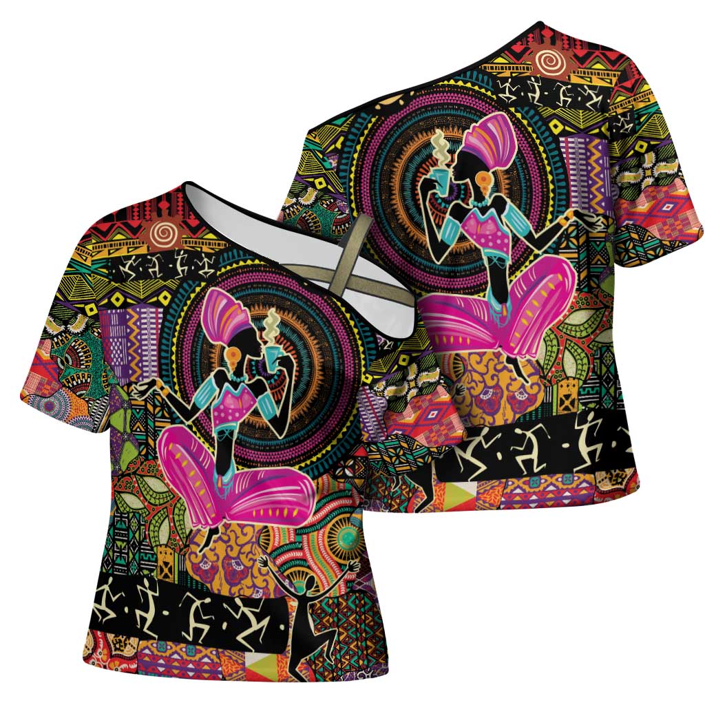 African Women Ethnic Motifs Cross Shoulder Shirt
