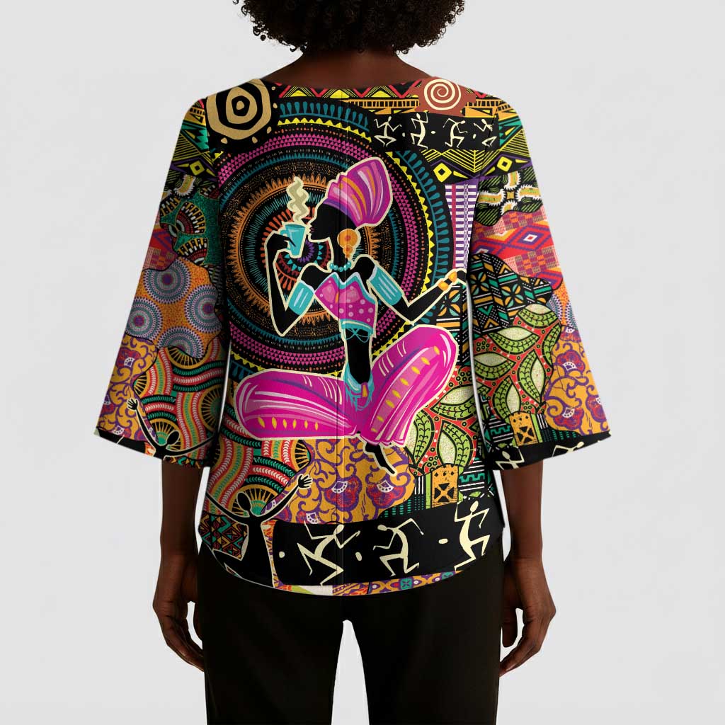 African Women Ethnic Motifs Kimono Sleeve Blouse