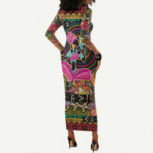 African Women Ethnic Motifs Long Sleeve Bodycon Dress LT9