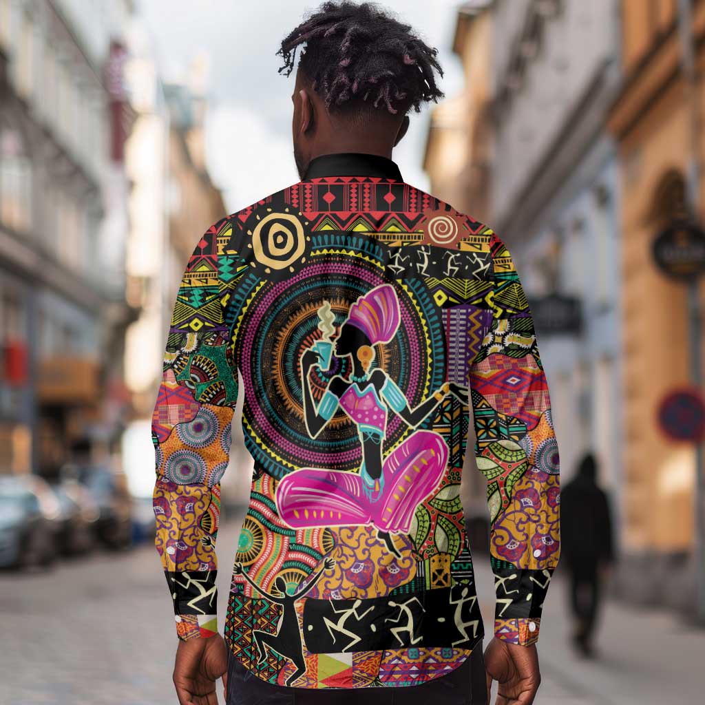 African Women Ethnic Motifs Long Sleeve Button Shirt