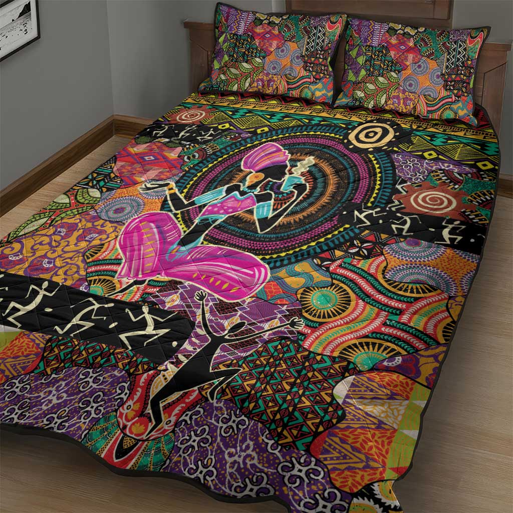 African Women Ethnic Motifs Quilt Bed Set