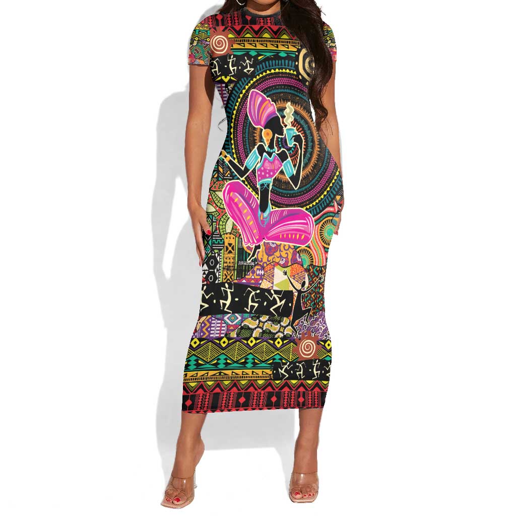 African Women Ethnic Motifs Short Sleeve Bodycon Dress LT9