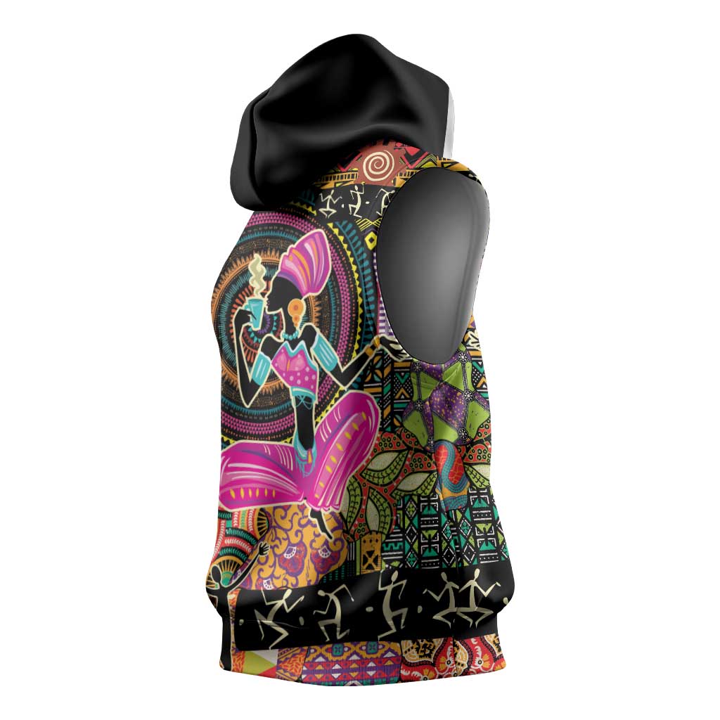 African Women Ethnic Motifs Sleeveless Hoodie - African Pride