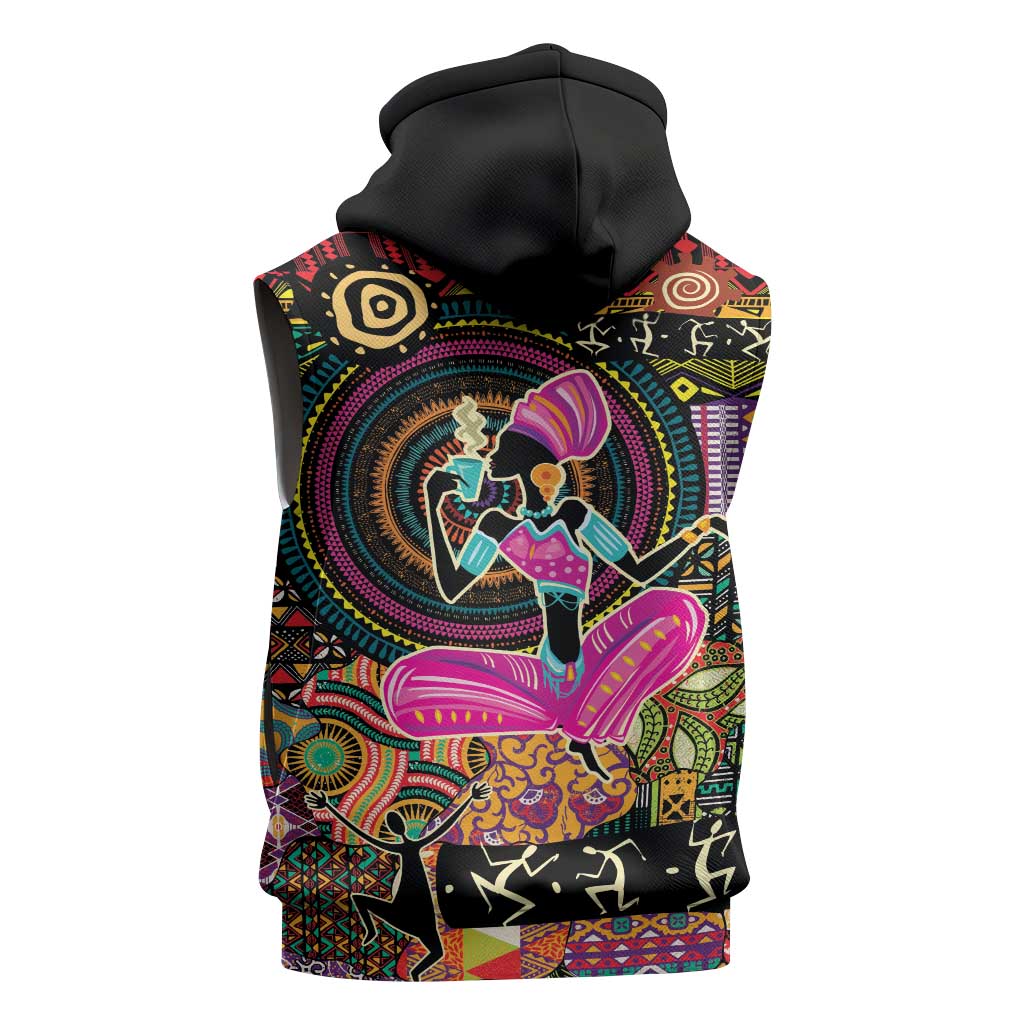 African Women Ethnic Motifs Sleeveless Zip Hoodie - African Pride
