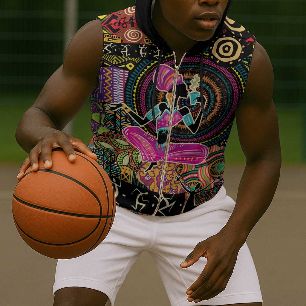 African Women Ethnic Motifs Sleeveless Zip Hoodie - African Pride