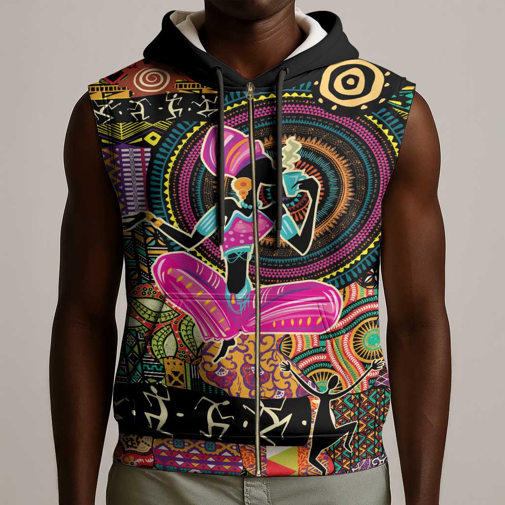 African Women Ethnic Motifs Sleeveless Zip Hoodie - African Pride