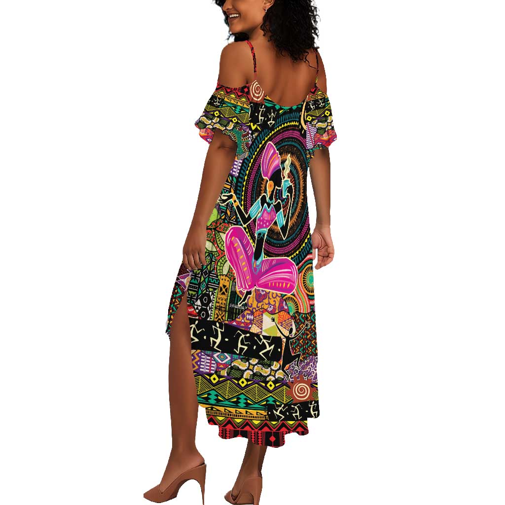 African Women Ethnic Motifs Summer Maxi Dress