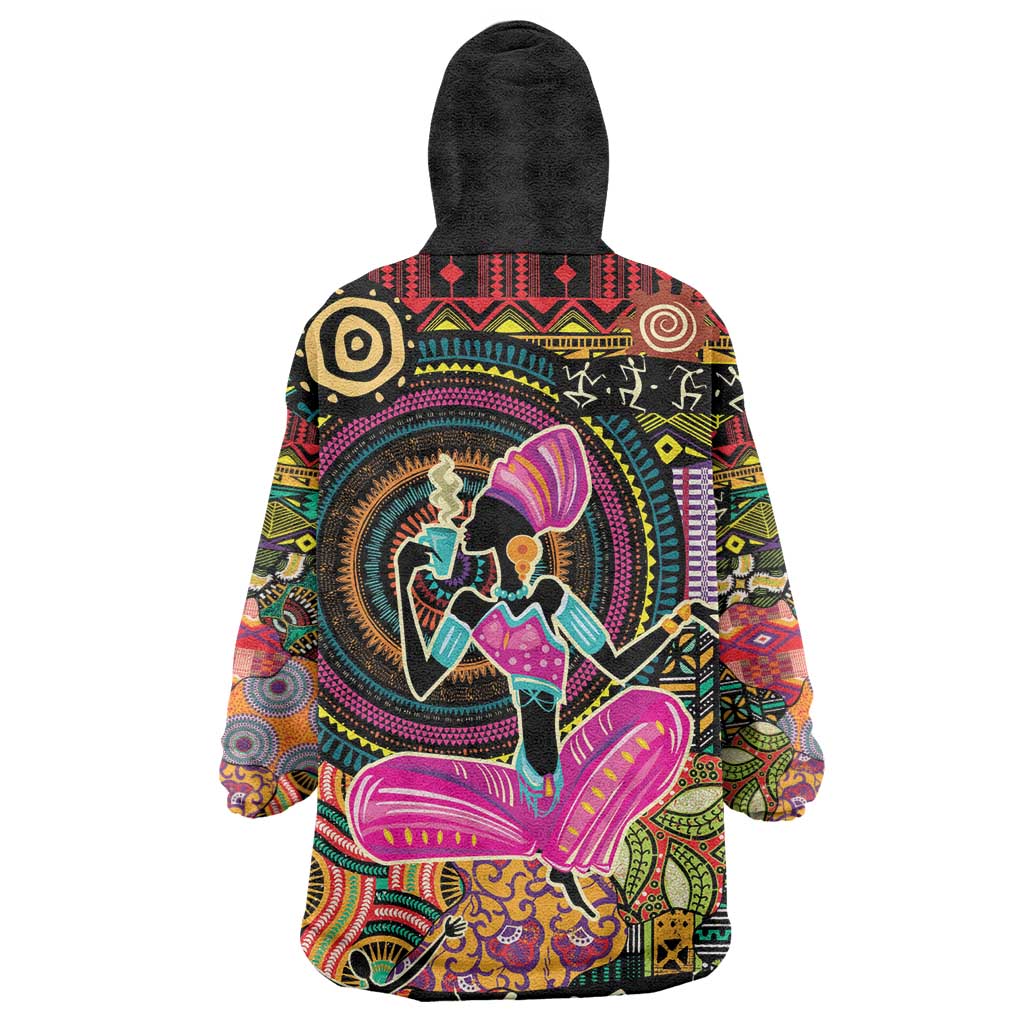 African Women Ethnic Motifs Wearable Blanket Hoodie