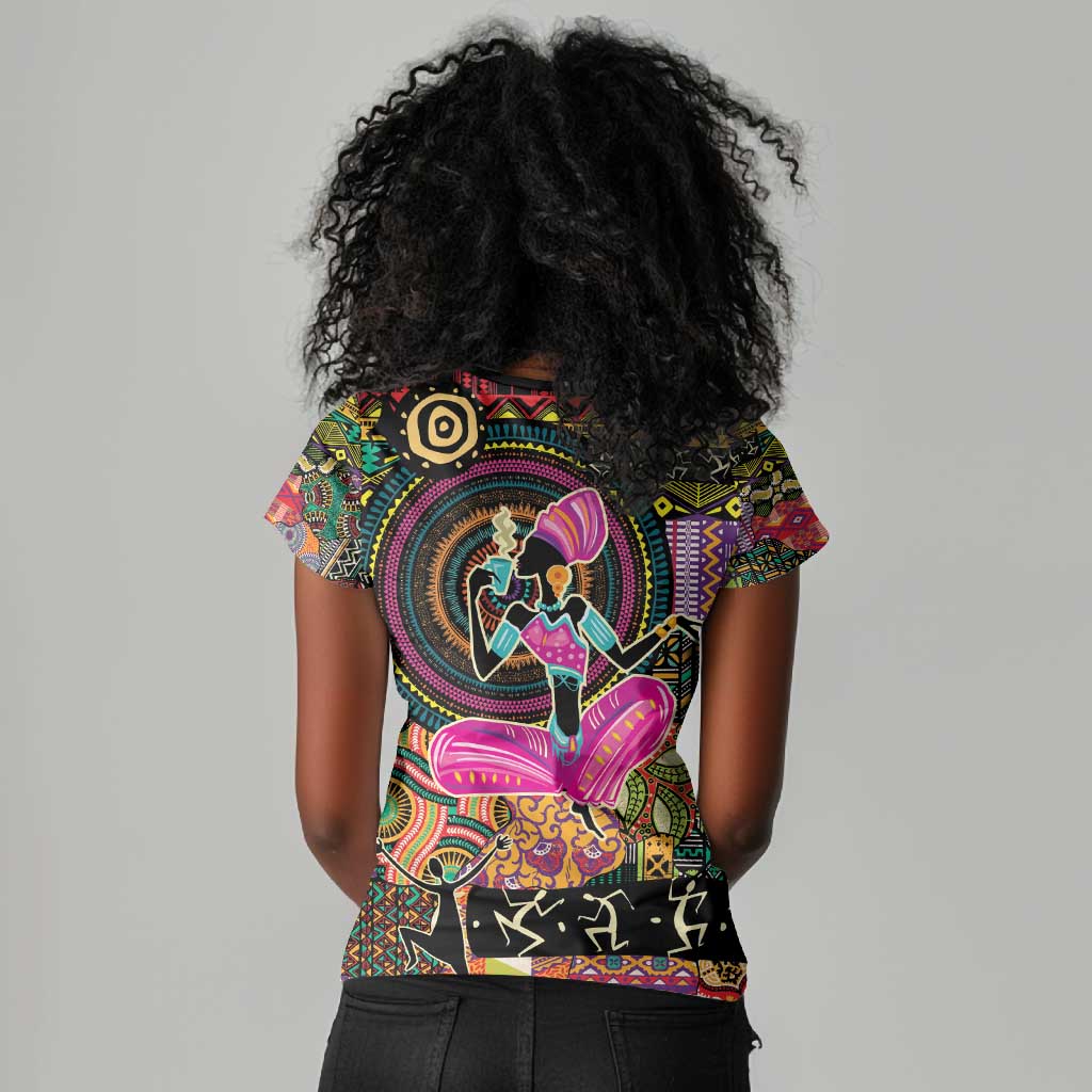 African Women Ethnic Motifs Women V-Neck T-Shirt
