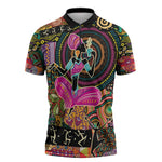 African Women Ethnic Motifs Zipper Polo Shirt